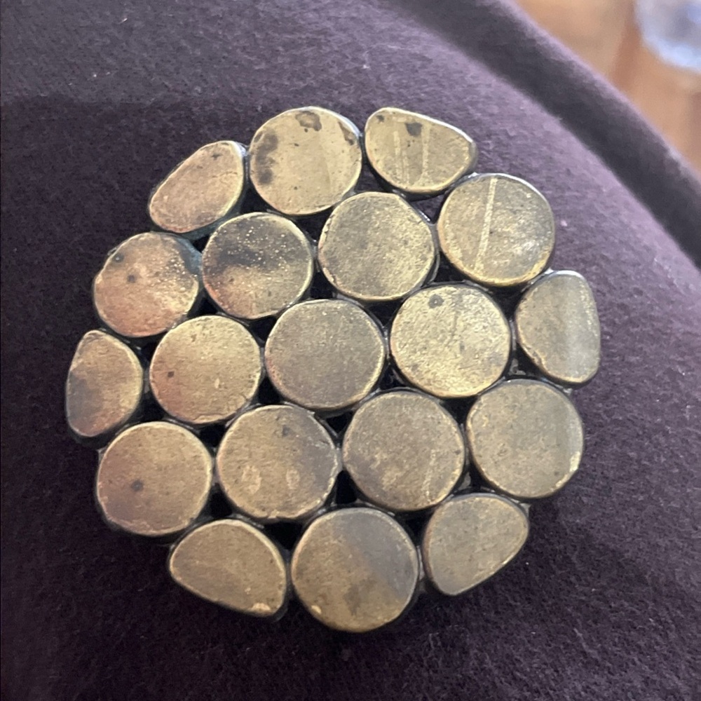 Vintage brutalist brass artisan made belt buckle distressed